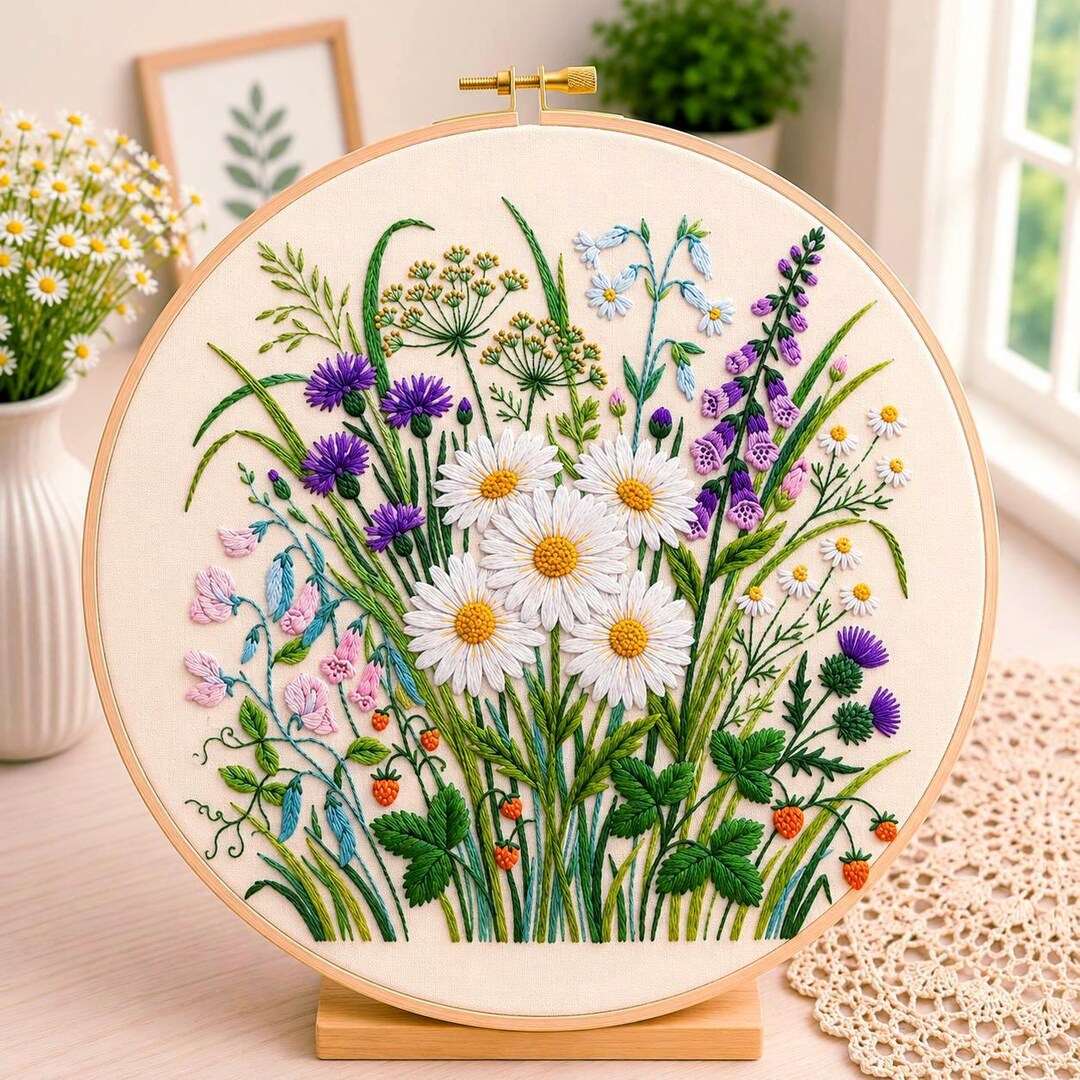 Wild Daisy Embroidery Pattern PDF | Cottagecore Meadow Floral Hand ...