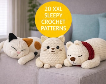 20 Sleepy Pets Crochet Pattern Bundle –  20 Amigurumi Pillow Plush Patterns  | Cats, Dogs, Unicorn, Dragon , Cow ,Fox beginner tutoria