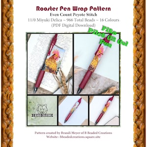 Rooster Pilot G2 Pen Wrap Pattern in Even Count Peyote Stitch