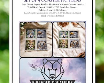 The North American Predators SET OF 4 Coaster Patterns in Even Count Peyote Stitch