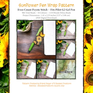 Sunflowers Pen Wrap Pattern Even Count Peyote Stitch