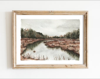 Watercolor Salt Marsh Painting | Marsh Art Print | Marsh Wall Art | Coastal Decor | New England, North Shore MA | Fine Art Giclee Print