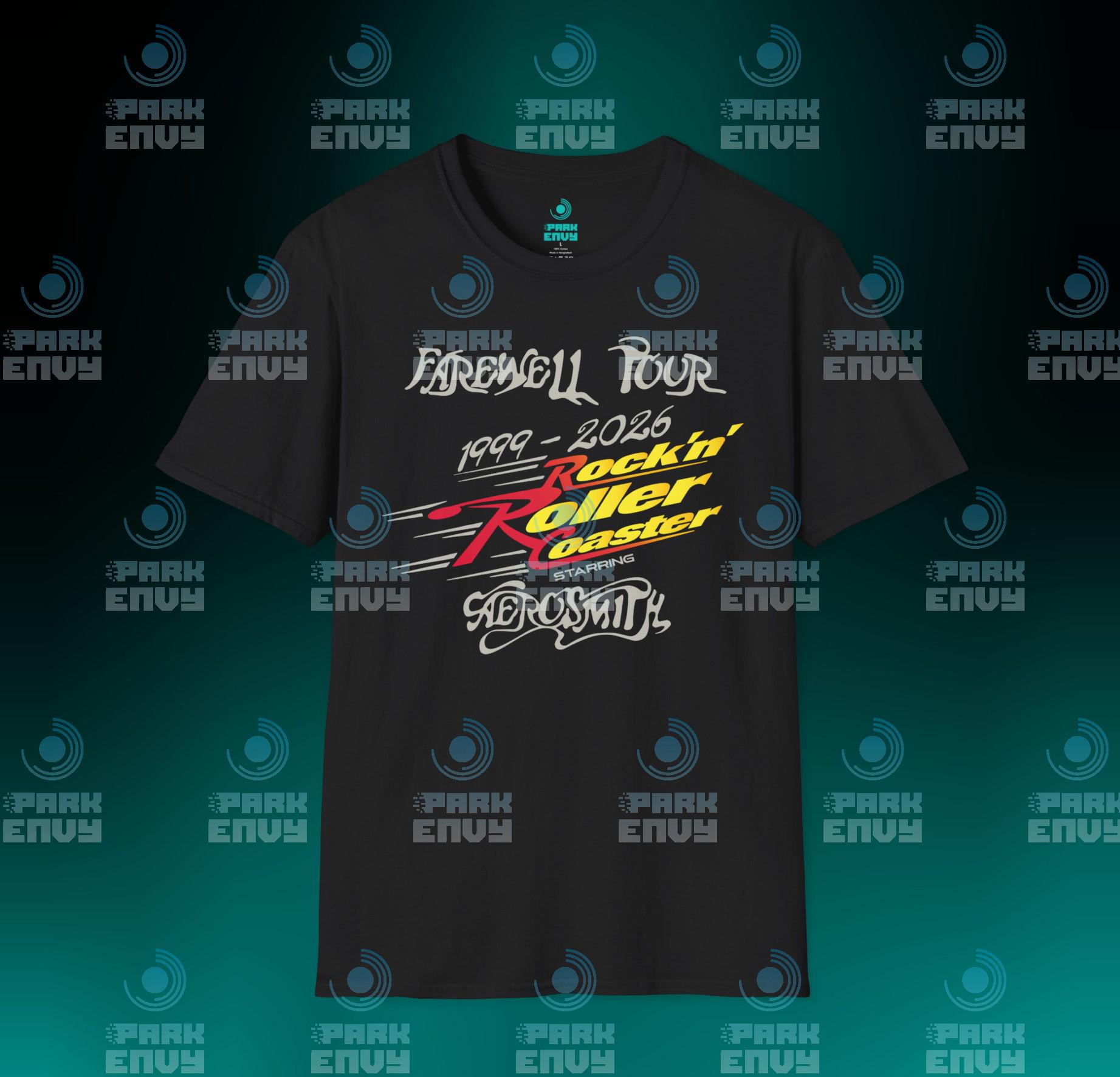 T-shirt Aerosmith - Visite Des Rochers 1976-77, Design Vert Fluo, Coupe Classique, Manches Doubles