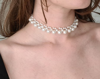 Mother of Pearl choker, pearls choker, beaded choker, dainty choker, adjustable choker, wedding choker, bridal choker gift for her, necklace