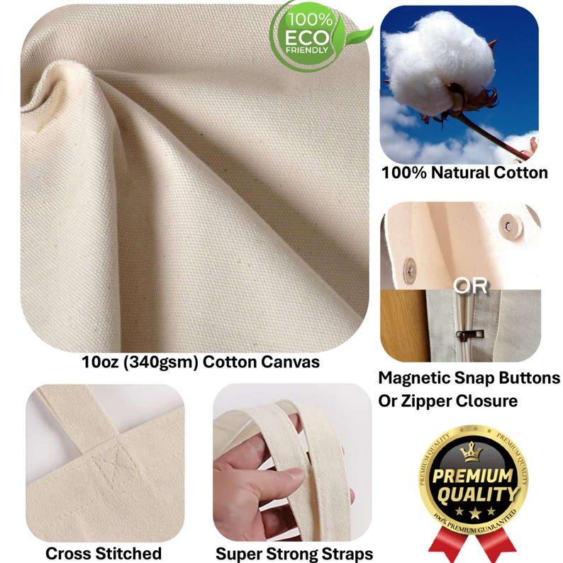 Natural Cotton Canvas Tote Bag, Heavy Duty Reusable Shopping Bag afbeelding 12