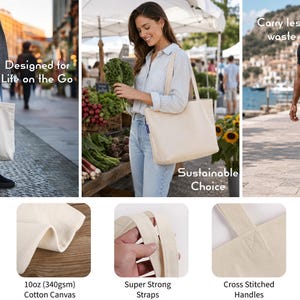 Op de afbeelding: Een effen gebroken witte katoenen canvas tas met twee schouderbanden. De tas heeft kruislings gestikte handvatten en een keuze uit een sluiting met magnetische drukknopen of een rits. Materiaal van 100% katoen, 340 g/m&sup2;.