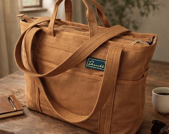 Canvas Tote Bag Multi-Pocket, Cabin-Approved Carry-On, Travel Work, Medical Teacher Craftsmen