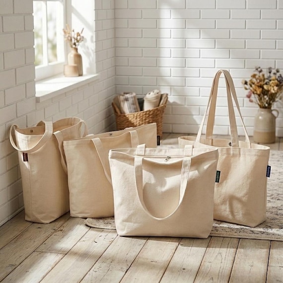 Natural Cotton Canvas Tote Bag, Heavy Duty Reusable Shopping Bag