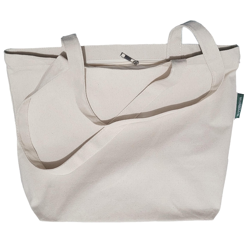 Natural Cotton Canvas Tote Bag, Heavy Duty Reusable Shopping Bag Zipper Carry-All