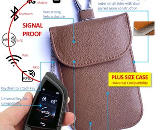 Premium Leather Faraday Key Fob Signal Blocker | RFID Car Key Protector | Anti-Theft Relay Attack Prevention | Keyless Entry Security Pouch