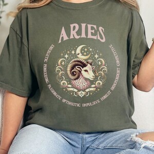 Aries Zodiac Graphic T-Shirt, April Birthday Tee, Gift for Her Aries Birthday, Aries Vintage Style Comfort Colors Tee, Celestial Aries Tee