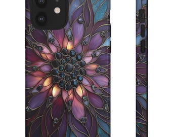 Dahlia Stained Glass Design Phone Case - Dark Academia