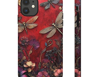 Telefoonhoesje met bloemenprint Dragonfly, op de natuur geïnspireerd botanisch ontwerp