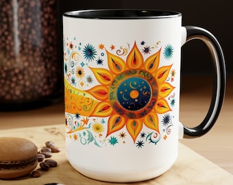 Sunflower & Sun Two-Tone Coffee Mug - 15 Oz Ceramic Mug