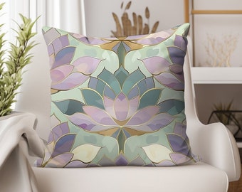 Art Deco Lotus Flower Pillow: Spiritual Yoga Decor