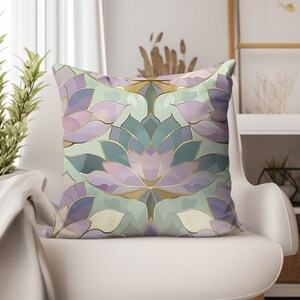 Art Deco Lotus Flower Pillow: Spiritual Yoga Decor