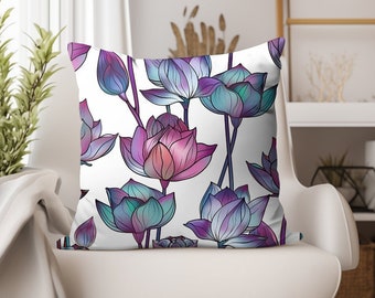 Art Deco Lotus Flower Pillow: Spiritual Home Decor