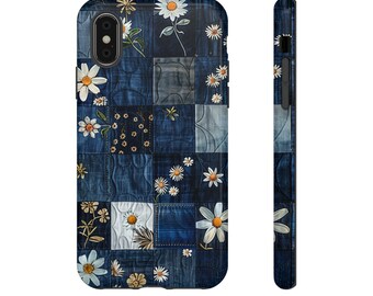 Denim Quilt With Daisies Phone Case - Vintage Charm for Your