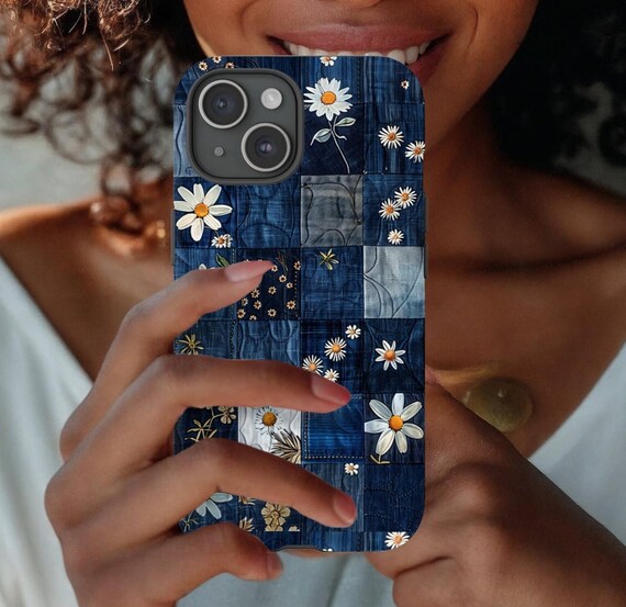小物 DIGAWEL Quilted phone case used Denim Quilt With Daisies Phone Case - Vintage Charm for Your