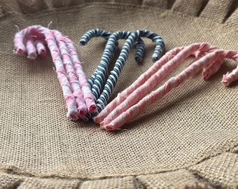 Rustic Fabric Candy Cane Ornaments, Primitive Christmas Decor, Farmhouse, Homespun fabric Ornaments