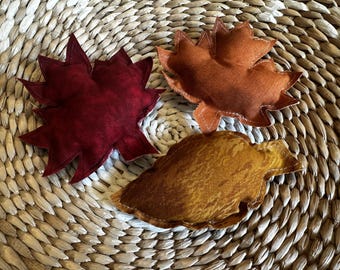 Handmade Fabric Leaves, Fall Bowl Fillers, Primitive Tiered Tray Decor