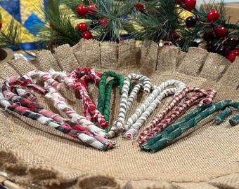 Homespun Fabric Candy Cane Christmas Ornament, Primitive Style