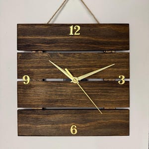 Rustic Wooden Wall Clock with Numbers – Farmhouse Style Clock with Gold Hands and Silent Quartz Movement