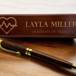 Custom Wood Pen Set | Wood Engraved Pen Holder | Work Anniversary | Graduation | Gifts for Dad | Gifts for Mom | Gifts for Daughter / Son