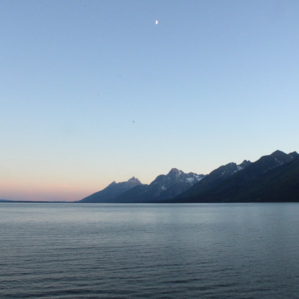 Grand Teton Sunset Over the Mountains with Moon Above