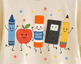 Back to School PNG, Cute School Supplies PNG, Teacher Shirt Design, Crayon Apple Pencil Notebook Graphic, Sublimation PNG, School Clipart