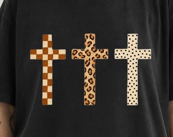 Brushstroke Cross Trio PNG | Faith Based PNG | Leopard Print Png | Everyday Designs | Jesus Christian Png | God is Good Png | Church Shirt