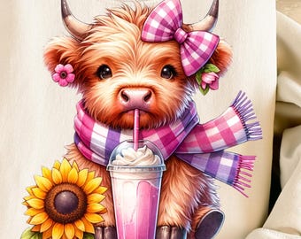 Coffee Addict Highland Cow PNG, Funny Coffee Quote Sublimation, Leopard Print Coquette Bow Cow Design, Hyland Cow Digital Download File, 3