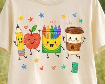 Back to School PNG, Cute School Supplies PNG, Teacher Shirt Design, Crayon Apple Pencil Notebook Graphic, Sublimation PNG, School Clipart