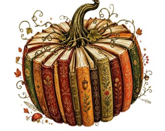 Fall Book Pumpkin PNG,Book Reader Png, Bookish Png, Cozy Season T-Shirt Design, Halloween Graphic (Digital Download)