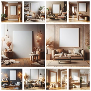 Pacote com 50 mockups de molduras WallArt, mockups de molduras para paredes, mockups de impressão artística Boho, mockups de pôsteres, mockups Boho, mockups de interiores, kits de mockups de molduras