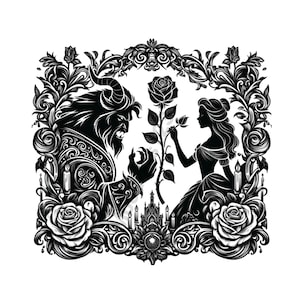 Beauty and The Beast Png, Enchanted Rose Png, Mandala Svg, Silhouette Cut Files, T-shirt Svg, Png, Printable, Clipart, Digital download