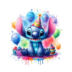 Stitch, Set von druckfertigen Bildern in hoher Qualität, sofortiger Download, PNG-Format, Geburtstag Png, PNG-Bundle, Kinderzimmer Kunst, Happy Birthday Png, Png