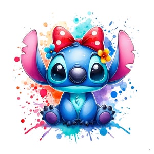Stitch Splash en aquarel digitaal ontwerp png-bestand voor sublimatie - hoge resolutie - onmiddellijke digitale png-download, T-shirtontwerpen, steken