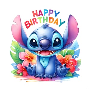 Stitch Happy Birthday, set afbeeldingen van hoge kwaliteit klaar om af te drukken, directe download, png-formaat, verjaardag png, png-bundel, digitale download png