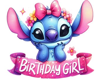 新しいスティッチの誕生日の女の子のPNG、印刷可能な高品質の画像のセット、即時ダウンロード、PNG形式、誕生日のPNG、PNGバンドル、トレンドのPNG、2