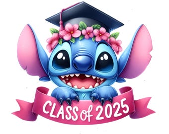 Stitch Graduation 2025 Clipart Images, Graphics and Artwork, PNG Cute Stitch Images, Digital download ready to print, Class of 2025 Png