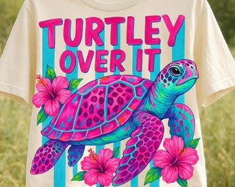 Turtley Over It Png, Striped Turtle Png, Preppy Sea Turtle Png, Retro Summer Png, Sarcastic Summer Png, Funny Turtle Png, Summer Beach Png