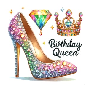 Diamonte Birthday Queen Png Sublimation Design, Birthday Party Png, Girly Birthday Png, Sublimation Designs Download,Crown Birthday Girl Png