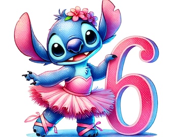 Cumpleaños de Stitch PNG, 6.º cumpleaños PNG, conjunto de imágenes de alta calidad listas para imprimir, descarga instantánea, cumpleaños PNG, paquete PNG, tendencia PNG