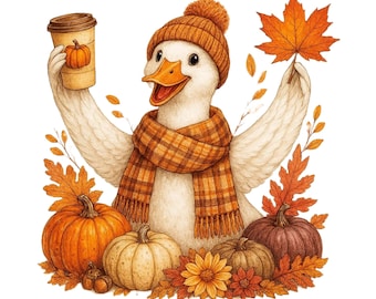 Goose Fall Pumpkin PNG, Cozy Season T-Shirt Design, Halloween Graphic (Digital Download)