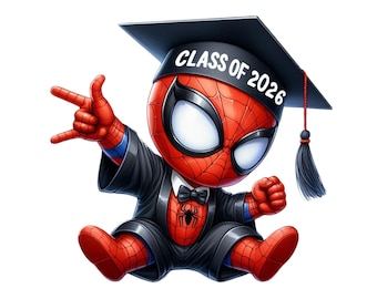 Spiderman Graduation PNG Image, Clipart Images, Graduation Cartoon Artwork,PNG Cute Images,Class of 2026, Graduation 2026 Character Png, 3