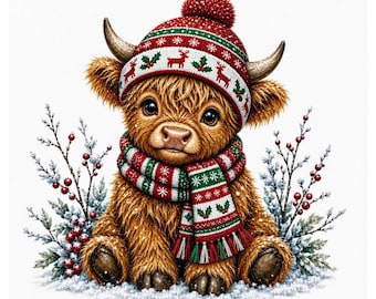 25+ Christmas Highland Cow Clipart Png,Christmas Png,Watercolor Christmas clipart, ,Holidays Digital download,Png designs for crafts Journal