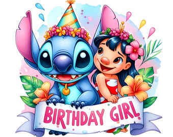 Stitch Birthday Girl Png, Conjunto de imágenes de alta calidad listas para imprimir, Descarga instantánea, Formato PNG, Cumpleaños Png, Paquete PNG, Tendencias Png