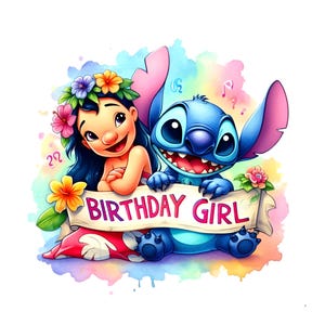 Stitch Birthday Girl  Png,Set of high quality images ready to print,Instant download,Png format, Birthday Png,png Bundle, Trending Png