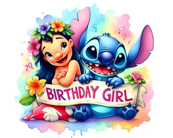 Stitch Birthday Girl Png, Conjunto de imágenes de alta calidad listas para imprimir, Descarga instantánea, Formato PNG, Cumpleaños Png, Paquete PNG, Tendencias Png